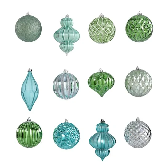 12ct. 4" Green & Silver Shatterproof Luxe Ornament Set 4 12ct. 4" Green & Silver Shatterproof Luxe Ornament Set - Image 4