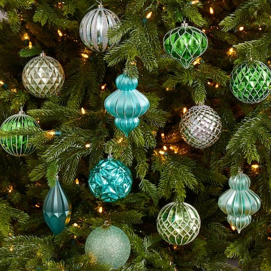 12ct. 4" Green & Silver Shatterproof Luxe Ornament Set 5 12ct. 4" Green & Silver Shatterproof Luxe Ornament Set - Image 5