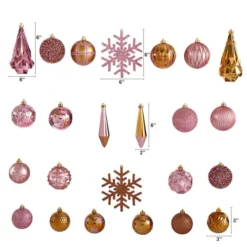 52ct. 6" Pink & Gold Shatterproof Ornament Set -Northlight Sale Store D322194S 2