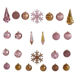 52ct. 6" Pink & Gold Shatterproof Ornament Set -Northlight Sale Store D322194S 3