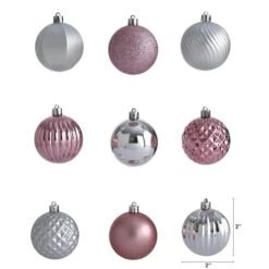 101ct. 2" Pink & Silver Shatterproof Ball Ornaments -Northlight Sale Store D322197S 2