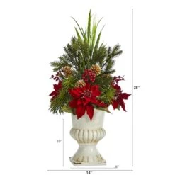 2ft. Poinsettia, Grass & Succulent Arrangement In White Urn -Northlight Sale Store D322363S 2