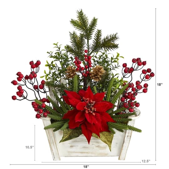 18'' Poinsettia, Succulent & Berry In Bench Planter 3 18'' Poinsettia, Succulent & Berry In Bench Planter - Image 3