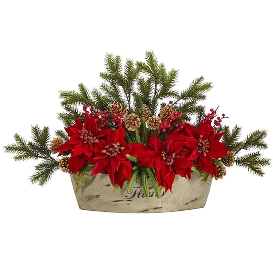 18'' Poinsettia, Succulent & Pine Plant In Decorative Vase 2 18'' Poinsettia, Succulent & Pine Plant In Decorative Vase - Image 2