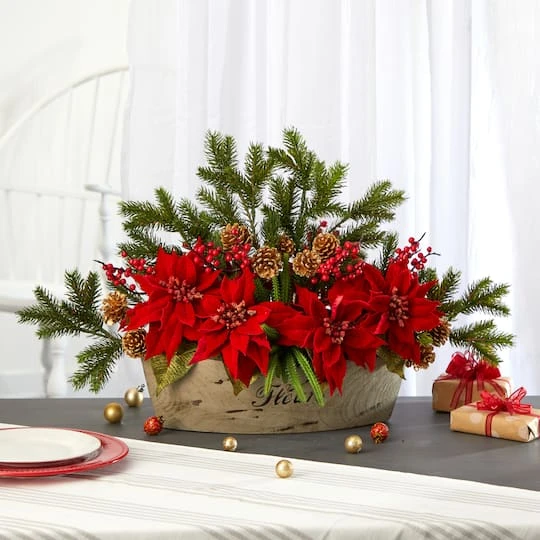 18'' Poinsettia, Succulent & Pine Plant In Decorative Vase 4 18'' Poinsettia, Succulent & Pine Plant In Decorative Vase - Image 4