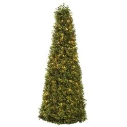 3t. Pre-Lit Boxwood Cone Artificial Christmas Tree, Clear Lights
