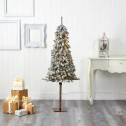 5ft. Pre-Lit Flocked Alpine Artificial Christmas Tree, Clear Lights -Northlight Sale Store D322537S 5