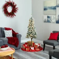 5ft. Pre-Lit Flocked Alpine Artificial Christmas Tree, Clear Lights -Northlight Sale Store D322537S 6