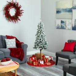 5ft. Pre-Lit Flocked Alpine Artificial Christmas Tree, Clear Lights -Northlight Sale Store D322537S 7