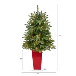 3.5ft. Pre-Lit Snowed Grand Teton Fir Christmas Tree In Red Planter -Northlight Sale Store D322556S 2