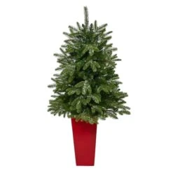 3.5ft. Pre-Lit Snowed Grand Teton Fir Christmas Tree In Red Planter -Northlight Sale Store D322556S 3