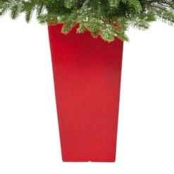 3.5ft. Pre-Lit Snowed Grand Teton Fir Christmas Tree In Red Planter -Northlight Sale Store D322556S 6