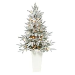 3.5ft. Pre-Lit Flocked Manchester Spruce Christmas Tree In White Planter