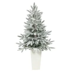3.5ft. Pre-Lit Flocked Manchester Spruce Christmas Tree In White Planter 10 3.5ft. Pre-Lit Flocked Manchester Spruce Christmas Tree In White Planter -Northlight Sale Store D322561S 3