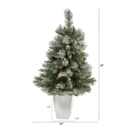 3.5ft. Unlit Snowed French Alps Mountain Pine Artificial Christmas Tree With Pinecones In Metal Planter 7 3.5ft. Unlit Snowed French Alps Mountain Pine Artificial Christmas Tree With Pinecones In Metal Planter -Northlight Sale Store D322580S 2