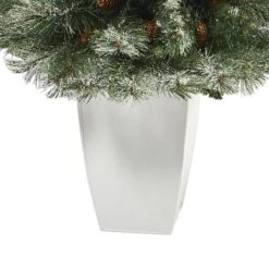 3.5ft. Unlit Snowed French Alps Mountain Pine Artificial Christmas Tree With Pinecones In Metal Planter 9 3.5ft. Unlit Snowed French Alps Mountain Pine Artificial Christmas Tree With Pinecones In Metal Planter -Northlight Sale Store D322580S 4