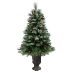 50" Unlit Snowed French Alps Mountain Pine Artificial Christmas Tree In Charcoal Planter