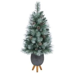 3.5ft. Pre-Lit Frosted Tip British Columbia Mountain Pine Artificial Christmas Tree In Gray Tripod Planter, Clear Lights -Northlight Sale Store D322615S 3