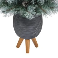 3.5ft. Pre-Lit Frosted Tip British Columbia Mountain Pine Artificial Christmas Tree In Gray Tripod Planter, Clear Lights -Northlight Sale Store D322615S 6