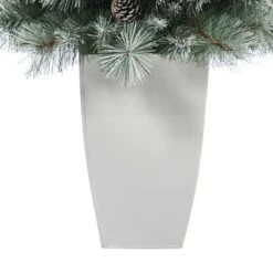 3.5ft. Pre-Lit Frosted British Columbia Mountain Pine Artificial Christmas Tree In White Planter, Clear Lights -Northlight Sale Store D322617S 6