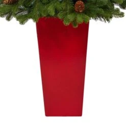 3.5ft. Pre-Lit Yukon Mountain Fir Artificial Christmas Tree In Red Planter, Clear Lights 13 3.5ft. Pre-Lit Yukon Mountain Fir Artificial Christmas Tree In Red Planter, Clear Lights -Northlight Sale Store D322642S 6