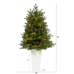 3.5ft. Pre-Lit Yukon Mountain Fir Artificial Christmas Tree In White Planter, Clear Lights -Northlight Sale Store D322643S 2