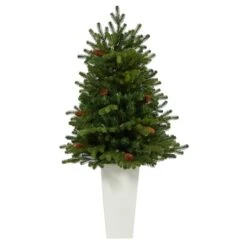 3.5ft. Pre-Lit Yukon Mountain Fir Artificial Christmas Tree In White Planter, Clear Lights -Northlight Sale Store D322643S 3