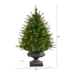 3.5ft. Pre-Lit New England Pine Artificial Christmas Tree In Iron Colored Urn, Clear Lights -Northlight Sale Store D322656S 2