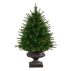 3.5ft. Pre-Lit New England Pine Artificial Christmas Tree In Iron Colored Urn, Clear Lights -Northlight Sale Store D322656S 3