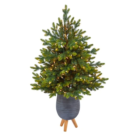 3.5ft. Pre-Lit North Carolina Fir Artificial Christmas Tree In Gray Planter With Stand, Clear Lights 1 3.5ft. Pre-Lit North Carolina Fir Artificial Christmas Tree In Gray Planter With Stand, Clear Lights