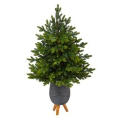 3.5ft. Pre-Lit North Carolina Fir Artificial Christmas Tree In Gray Planter With Stand, Clear Lights 9 3.5ft. Pre-Lit North Carolina Fir Artificial Christmas Tree In Gray Planter With Stand, Clear Lights -Northlight Sale Store D322712S 3