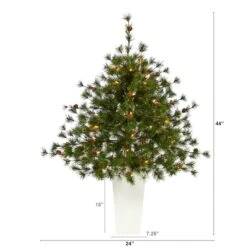3.5ft. Pre-Lit Colorado Mountain Pine Artificial Christmas Tree In White Tower Planter, Clear Lights -Northlight Sale Store D322746S 2