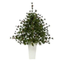 3.5ft. Pre-Lit Colorado Mountain Pine Artificial Christmas Tree In White Tower Planter, Clear Lights -Northlight Sale Store D322746S 3