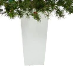 3.5ft. Pre-Lit Colorado Mountain Pine Artificial Christmas Tree In White Tower Planter, Clear Lights -Northlight Sale Store D322746S 6