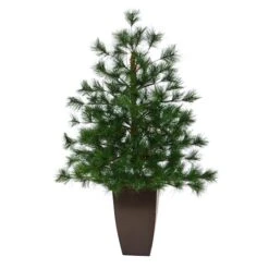 3.5ft. Unlit Yukon Mixed Pine Artificial Christmas Tree In Bronze Metal Planter -Northlight Sale Store D322761S 2