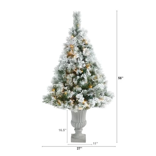 4.5ft. Pre-Lit Flocked Oregon Pine Artificial Christmas Tree In Decorative Urn, Clear Lights 5 4.5ft. Pre-Lit Flocked Oregon Pine Artificial Christmas Tree In Decorative Urn, Clear Lights - Image 5