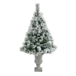 4.5ft. Pre-Lit Flocked Oregon Pine Artificial Christmas Tree In Decorative Urn, Clear Lights 10 4.5ft. Pre-Lit Flocked Oregon Pine Artificial Christmas Tree In Decorative Urn, Clear Lights -Northlight Sale Store D322771S 3