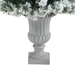 4.5ft. Pre-Lit Flocked Oregon Pine Artificial Christmas Tree In Decorative Urn, Clear Lights 13 4.5ft. Pre-Lit Flocked Oregon Pine Artificial Christmas Tree In Decorative Urn, Clear Lights -Northlight Sale Store D322771S 6