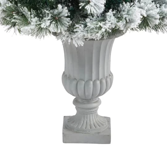 4.5ft. Pre-Lit Flocked Oregon Pine Artificial Christmas Tree In Decorative Urn, Clear Lights 7 4.5ft. Pre-Lit Flocked Oregon Pine Artificial Christmas Tree In Decorative Urn, Clear Lights - Image 7