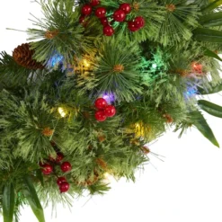 24" Multicolor LED Mixed Pine Christmas Wreath With Berries & Pinecones 9 24" Multicolor LED Mixed Pine Christmas Wreath With Berries & Pinecones -Northlight Sale Store D322797S 3