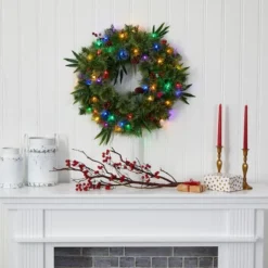 24" Multicolor LED Mixed Pine Christmas Wreath With Berries & Pinecones 10 24" Multicolor LED Mixed Pine Christmas Wreath With Berries & Pinecones -Northlight Sale Store D322797S 4