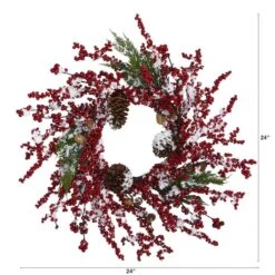 24" Frosted Cypress Wreath With Berries & Pinecones -Northlight Sale Store D322801S 2