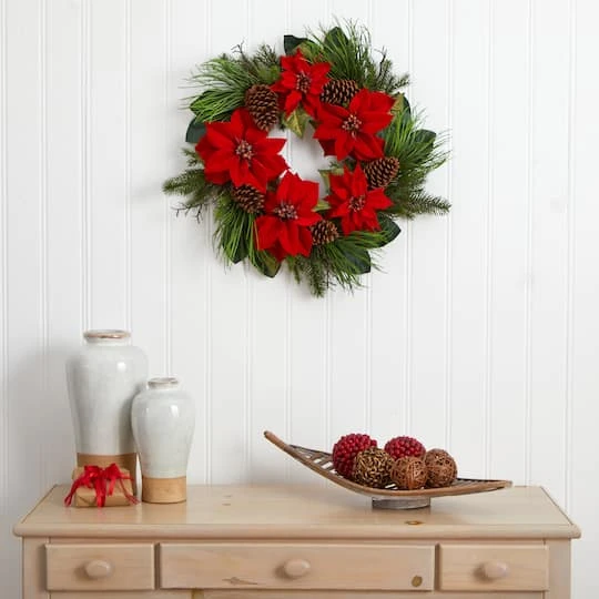 28" Poinsettia & Pine Wreath 3 28" Poinsettia & Pine Wreath - Image 3
