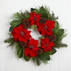 28" Poinsettia & Pine Wreath 7 28" Poinsettia & Pine Wreath -Northlight Sale Store D322809S 13