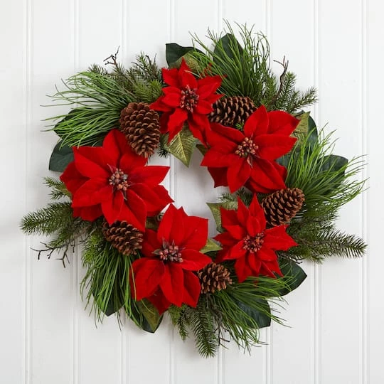28" Poinsettia & Pine Wreath 4 28" Poinsettia & Pine Wreath - Image 4