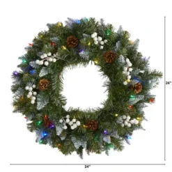 24" LED Snow Tipped Pinecone & White Berry Wreath -Northlight Sale Store D322815S 2