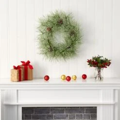 24" Iced Pine Wreath With Pinecones -Northlight Sale Store D322837S 3