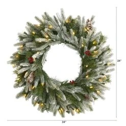 24" LED Snowed Pinecone Christmas Wreath -Northlight Sale Store D322841S 2