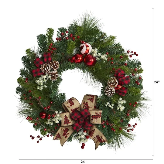 24in. Christmas Pine, Pinecone & Ornaments Wreath 4 24in. Christmas Pine, Pinecone & Ornaments Wreath - Image 4