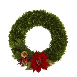 18'' Tea Leaf, Poinsettia & Pine Wreath